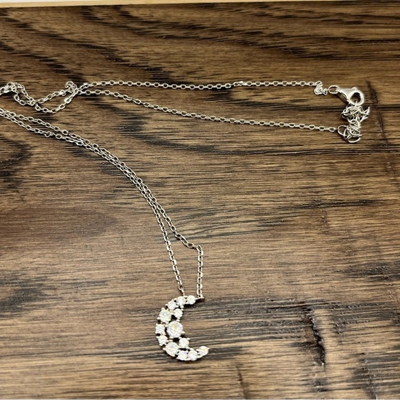 Vtg Rhinestone Cresent Moon Pendent/ Necklace. 925 Sterling Silver 17” necklace - Picture 1 of 13